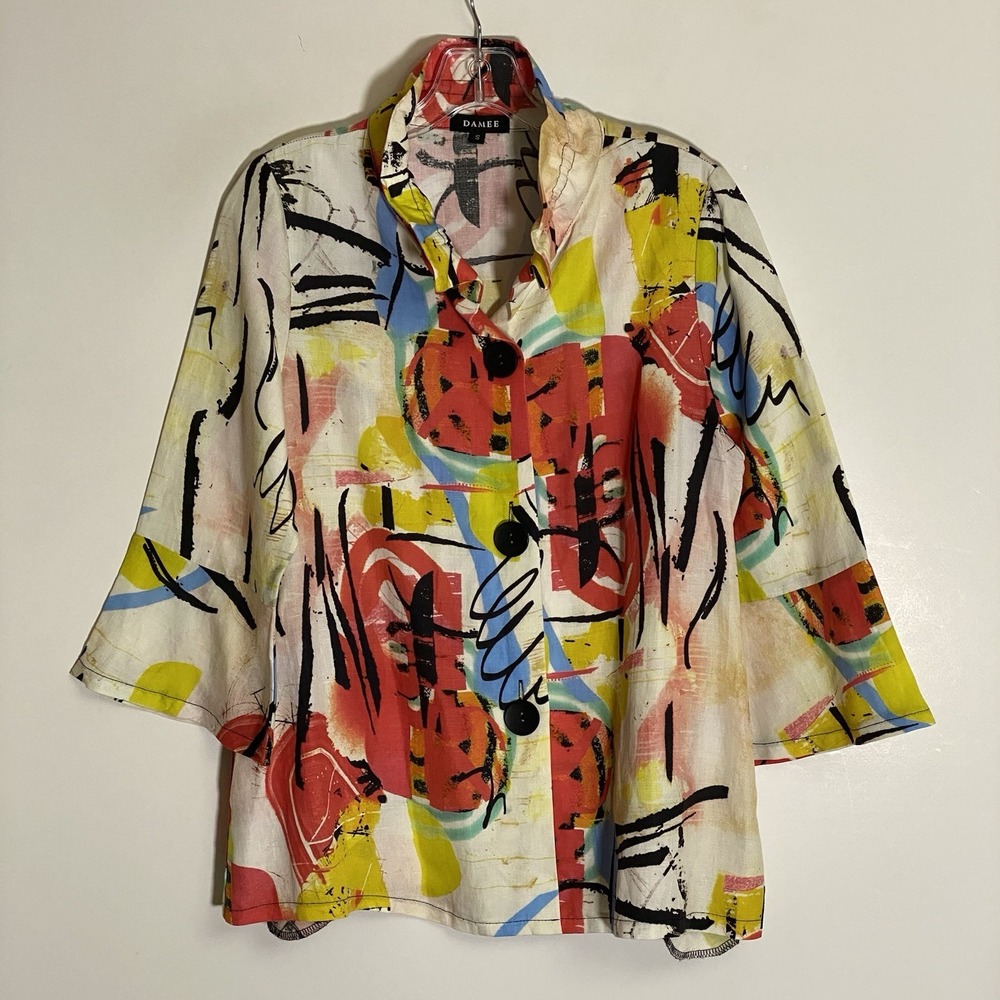 Damee Jacket Womens Small Multicolor Abstract Pockets Classic Art To Wear Boho S
